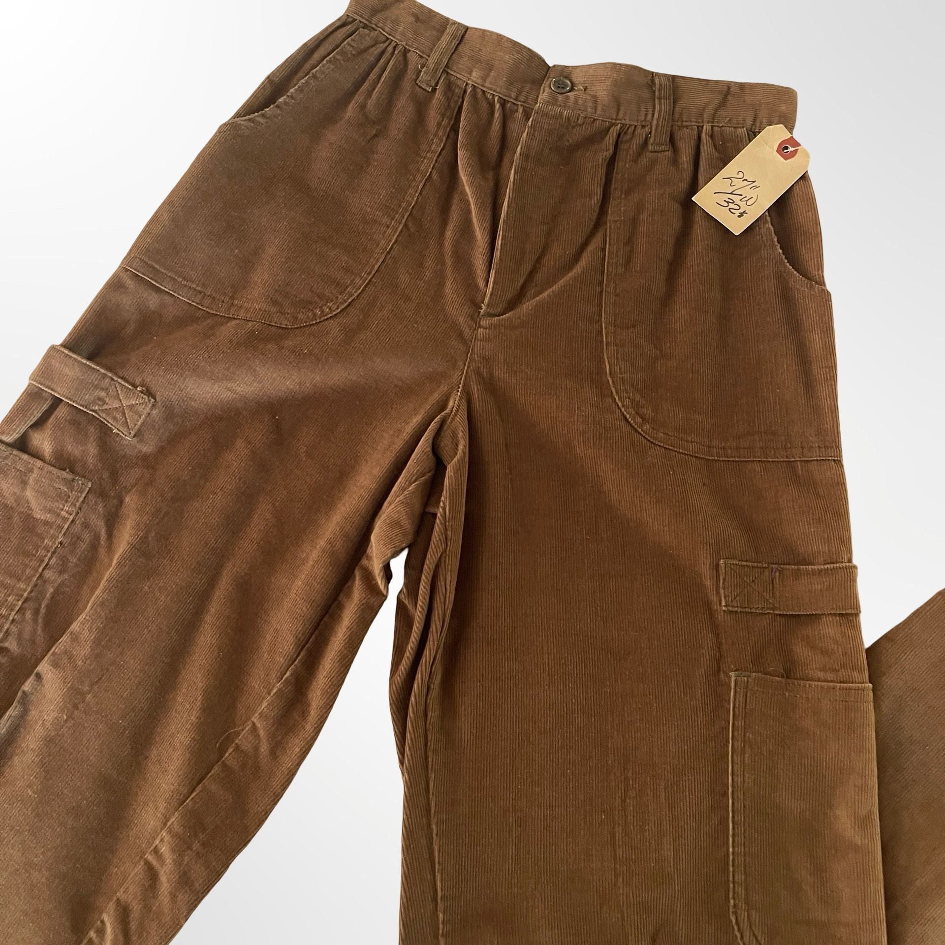 Vintage Corduroy Cargo Pants 28x32 Brown High Waist Cuffed Hems 5