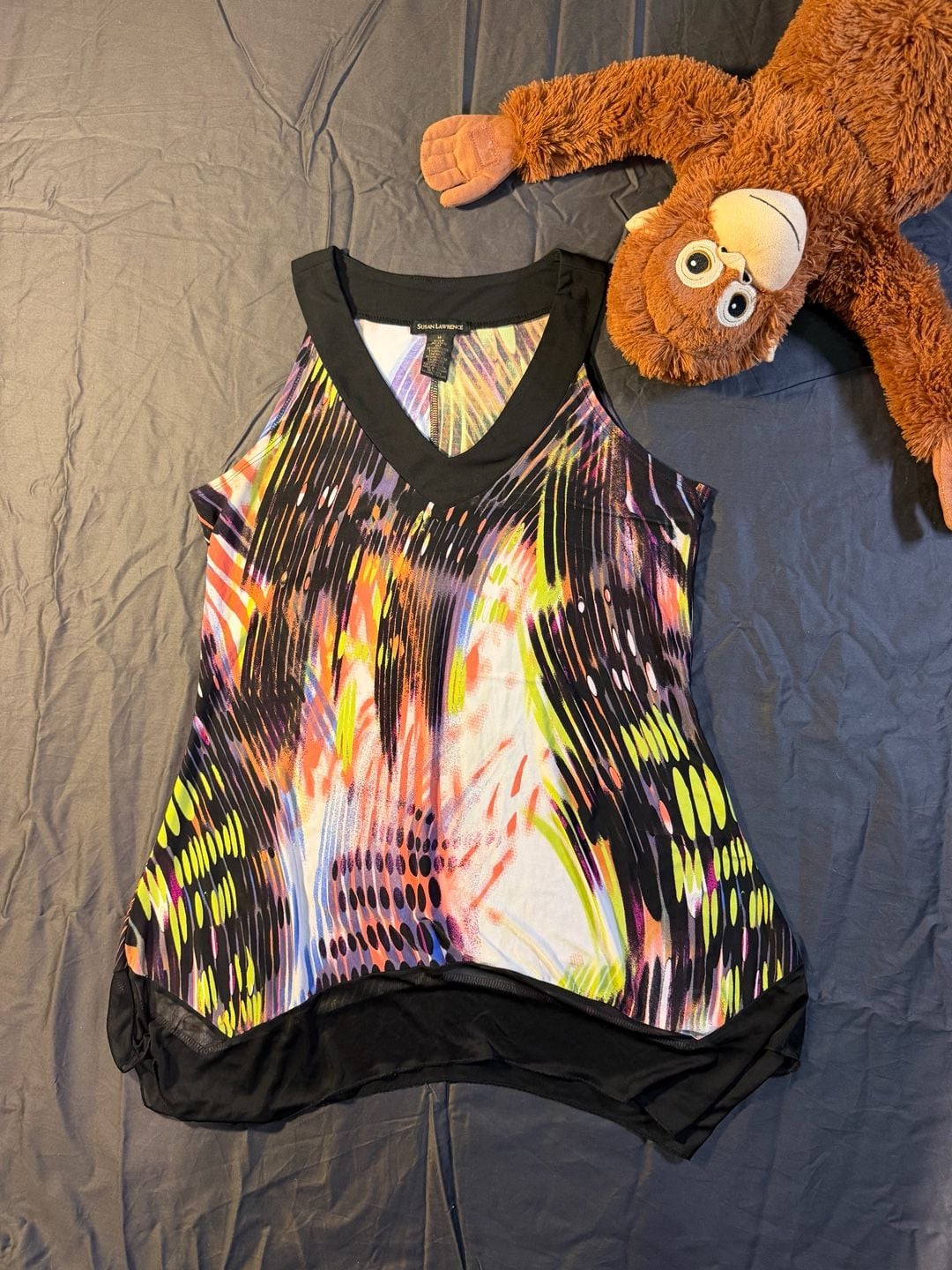 Susan Lawrence Sleeveless V-Neck Tunic Size M Abstract Print 2