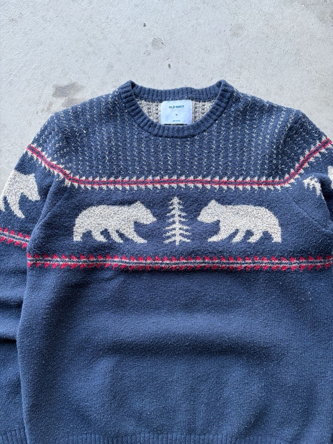 Old Navy Bear Fair Isle Sweater Size M Blue Knit Pullover 3