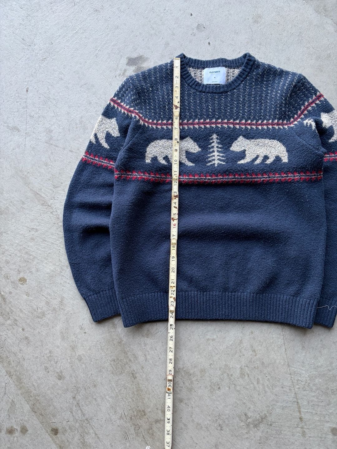 Old Navy Bear Fair Isle Sweater Size M Blue Knit Pullover 5