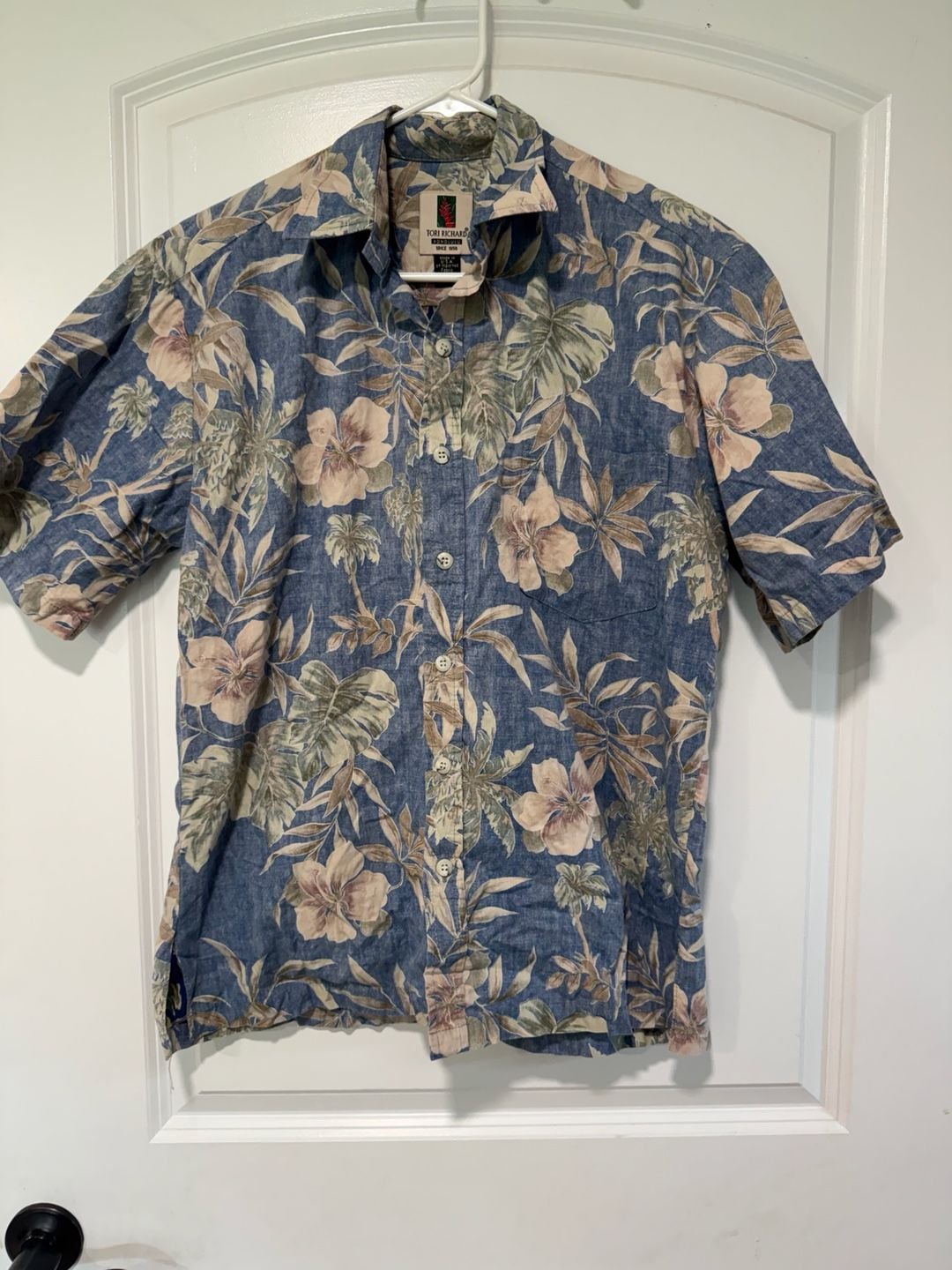 Tori Richard Hawaiian Aloha Shirt Blue Tropical Floral USA Made Men's Size S 2