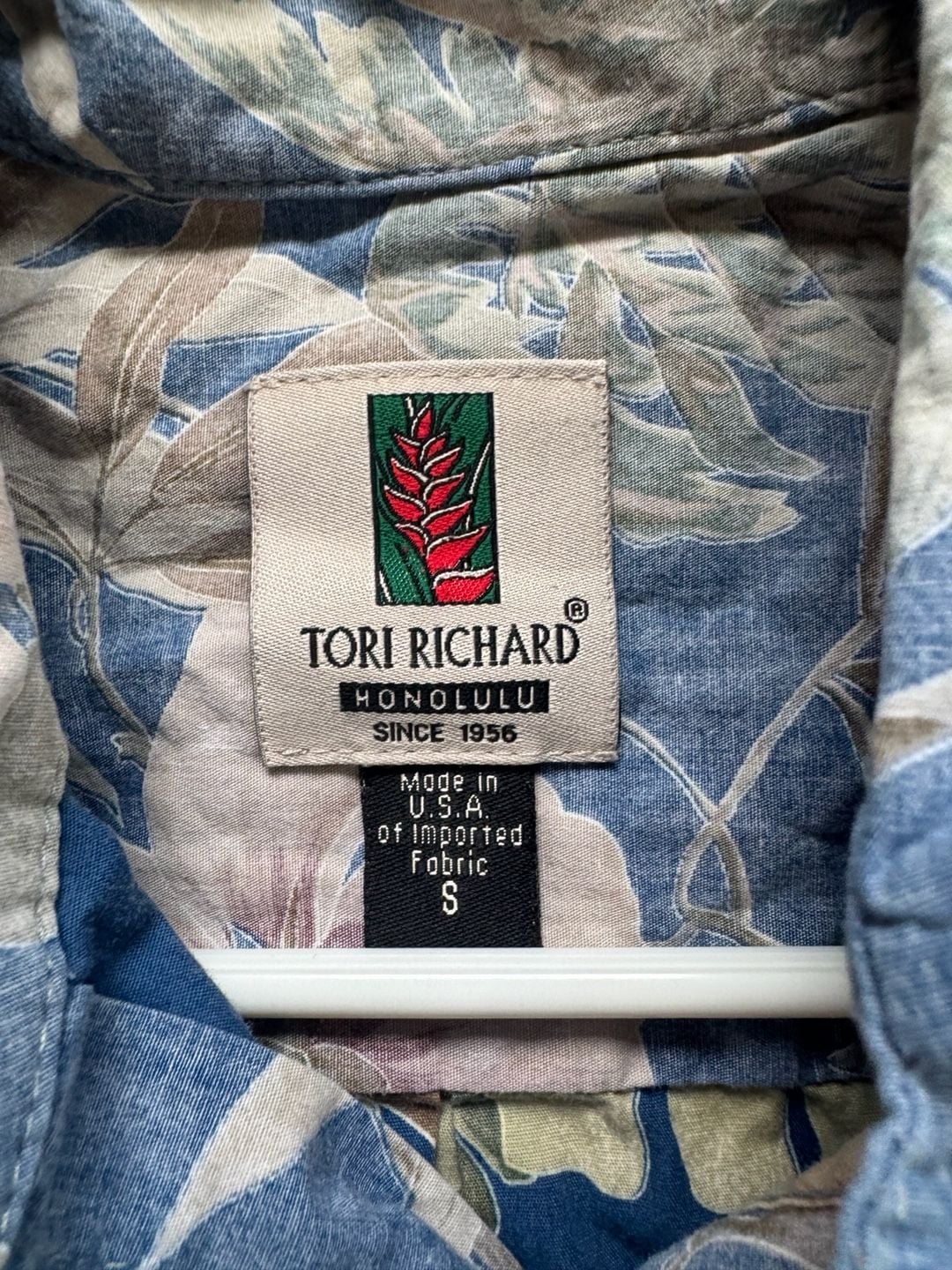 Tori Richard Hawaiian Aloha Shirt Blue Tropical Floral USA Made Men's Size S 4