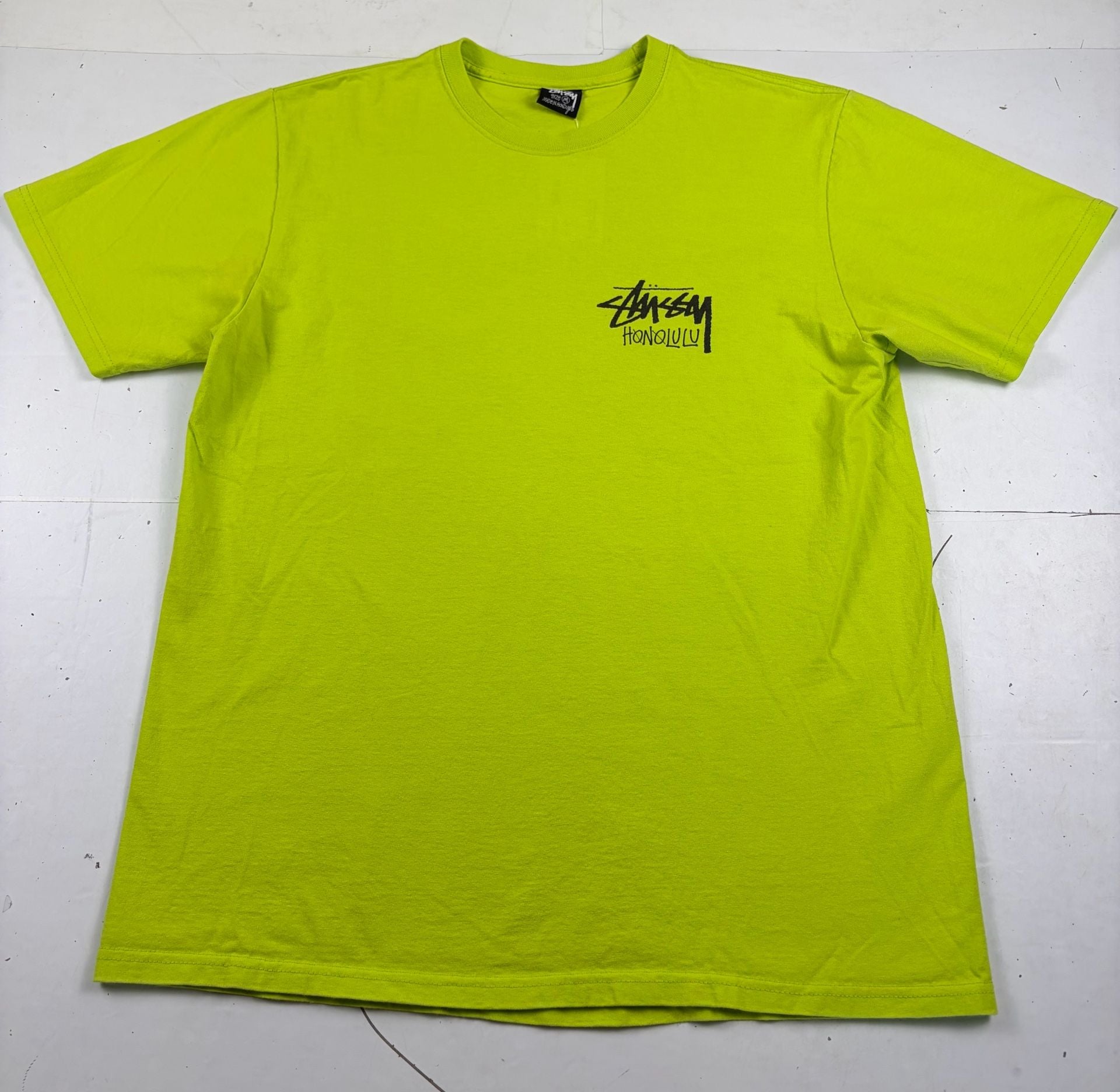 Stussy Honolulu T-Shirt Lime Green Graphic Tee Size M (OF) 2