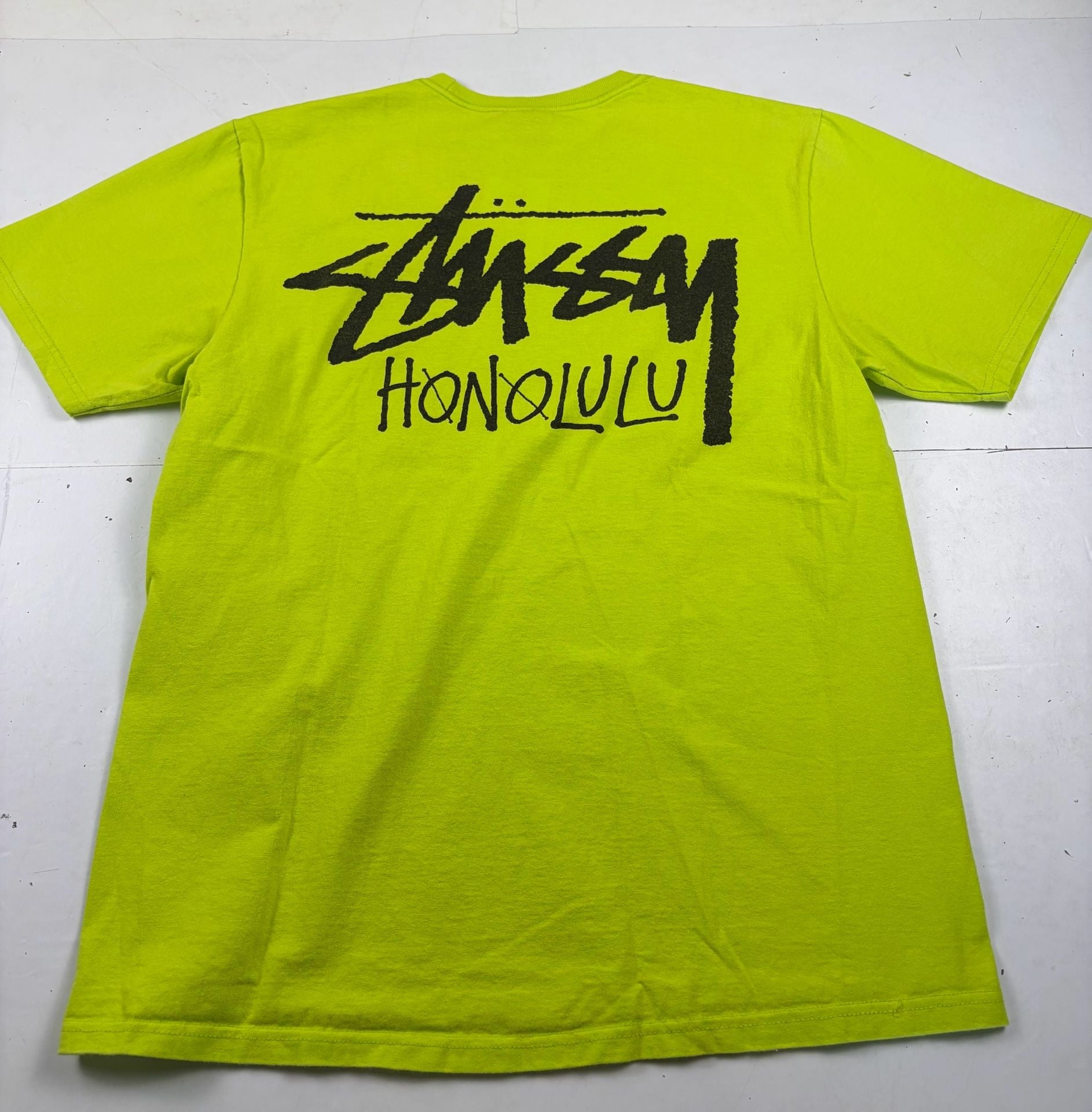 Stussy Honolulu T-Shirt Lime Green Graphic Tee Size M (OF) 10