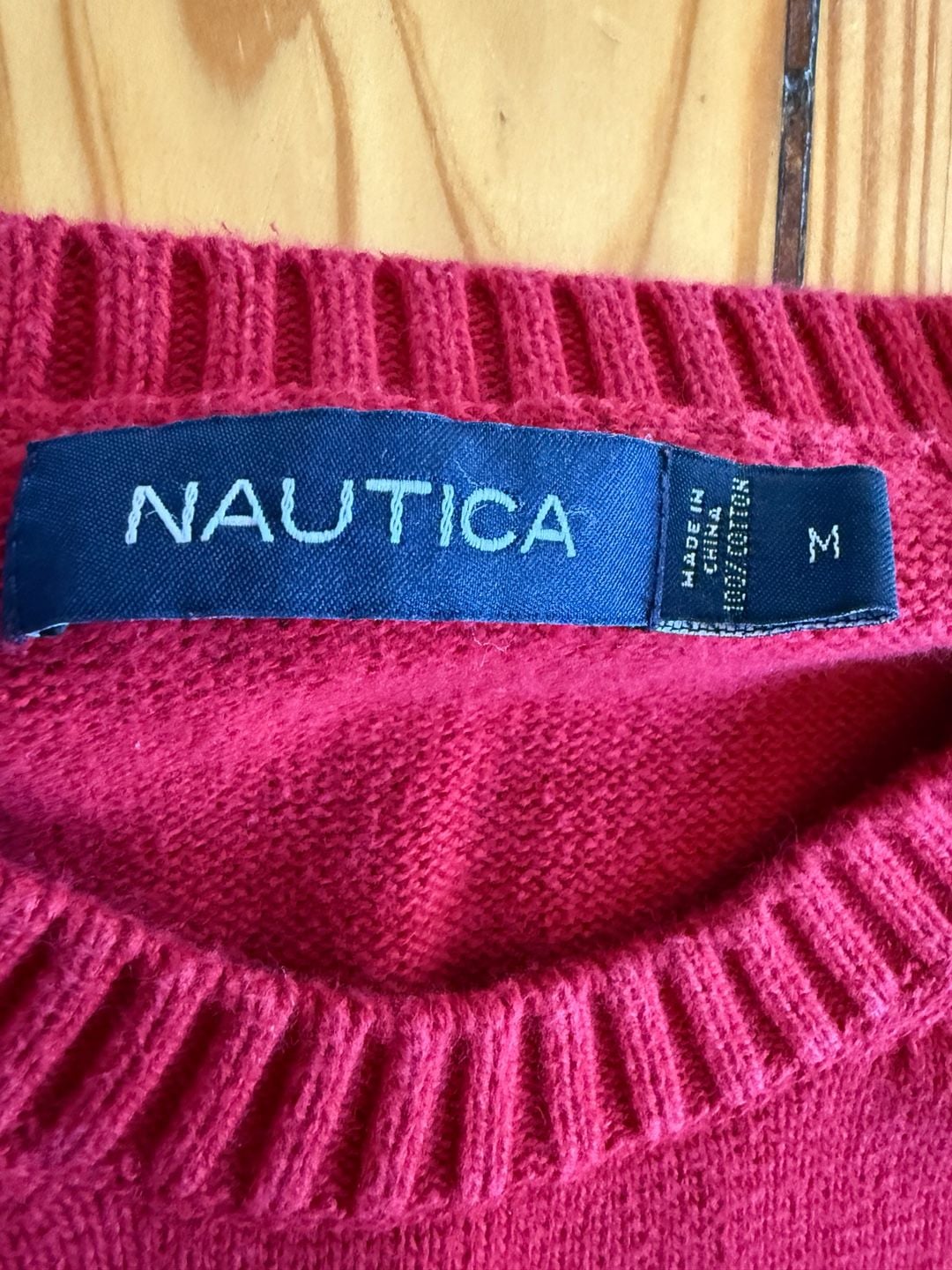 Nautica Cotton Crewneck Sweater Size M Red 5