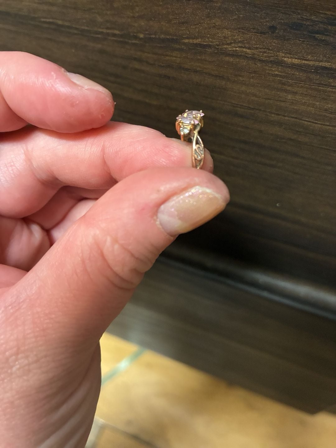 Vintage 1980s RSC Marquise Pastel Stone Rose Gold Ring 7