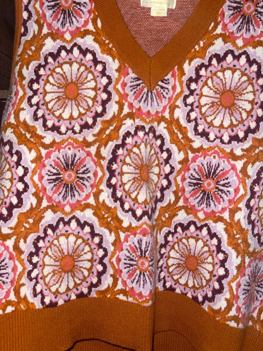 Maeve Anthropologie Floral Jacquard Sweater Vest XL Retro Boho 70s Fall 9