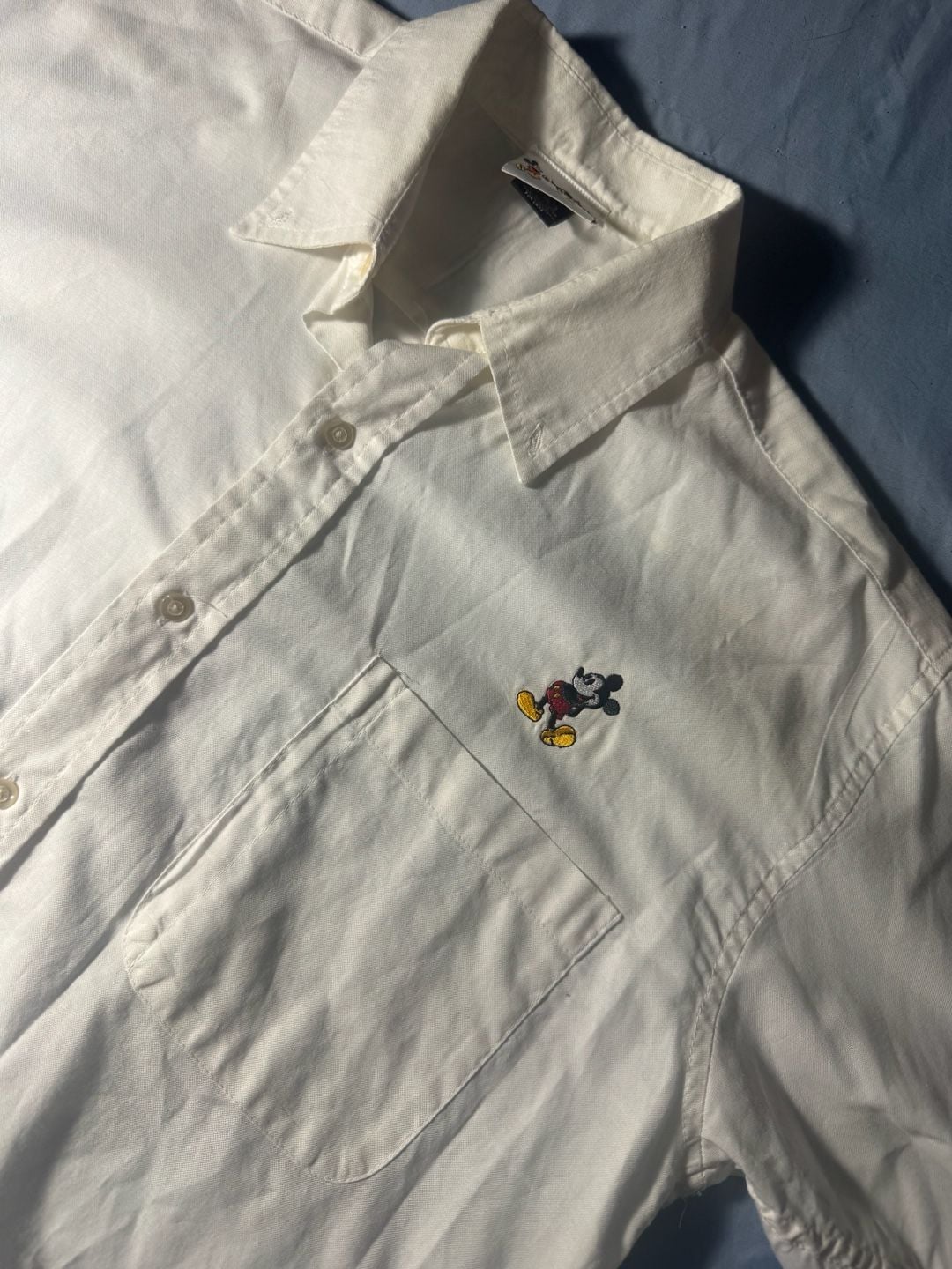Disney Mickey Mouse Button-Down Shirt Size L White Embroidered 1