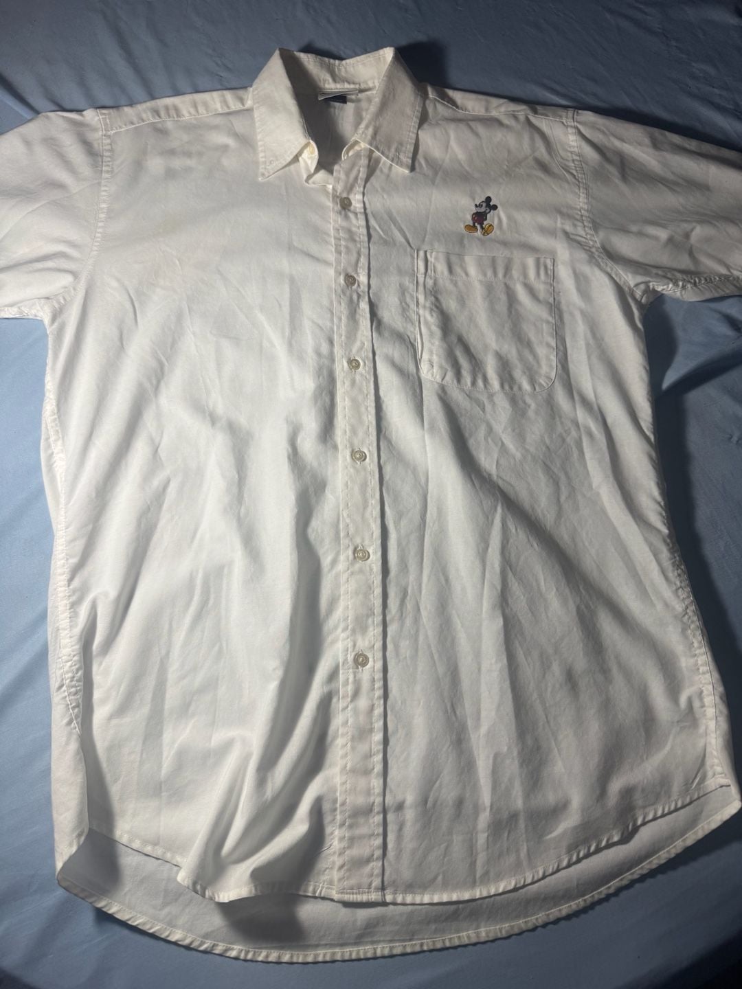 Disney Mickey Mouse Button-Down Shirt Size L White Embroidered 2