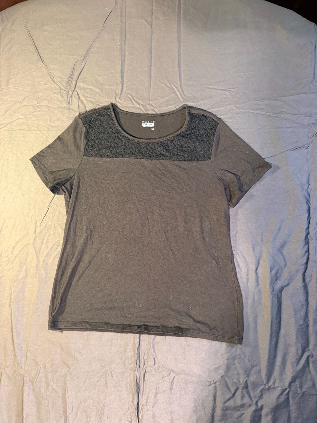 Basic Editions Lace Yoke T-Shirt Size S Black 2