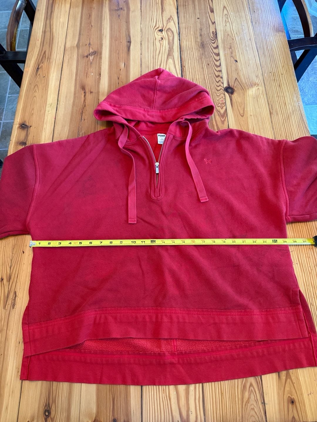 PINK Victoria's Secret Half Zip Hoodie Size M Red Oversized Sweatshirt 7