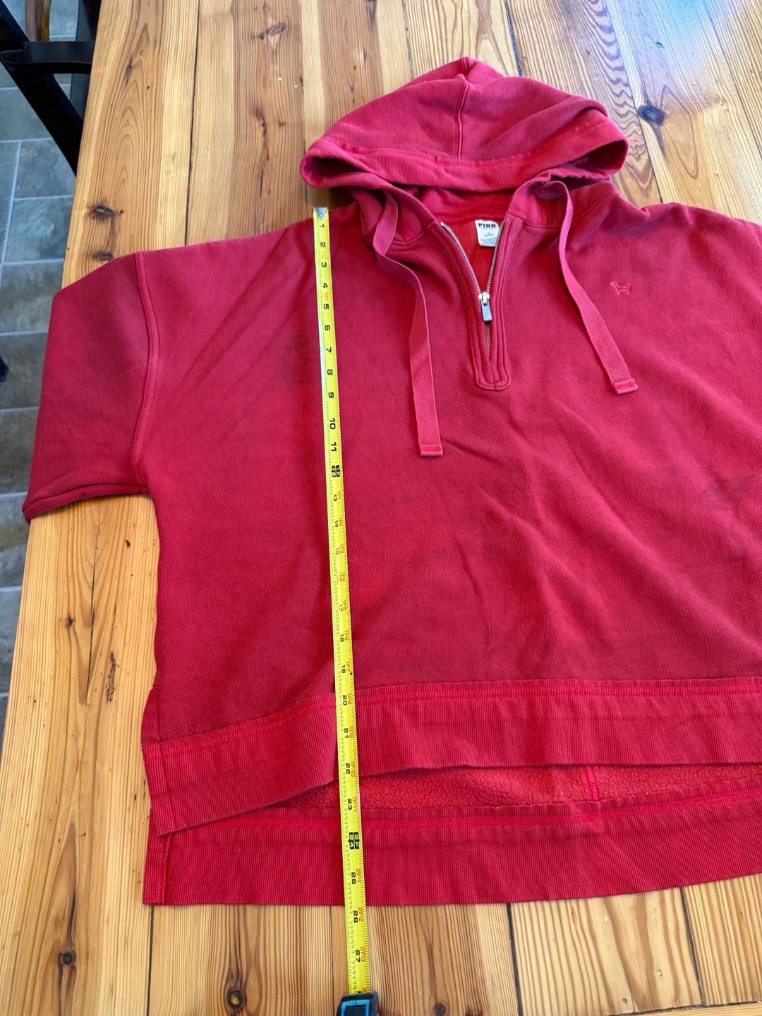 PINK Victoria's Secret Half Zip Hoodie Size M Red Oversized Sweatshirt 8