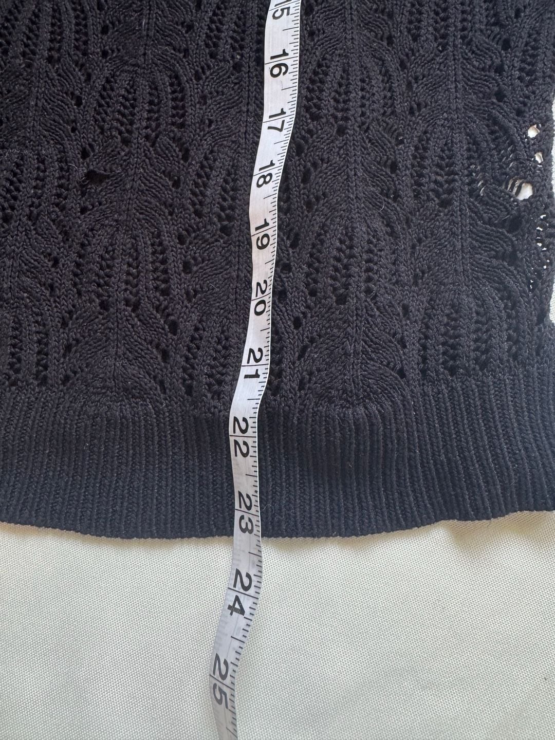 Black Open Knit Crochet Sweater V Neck Boho Coastal Layering Top Size 14-16 6