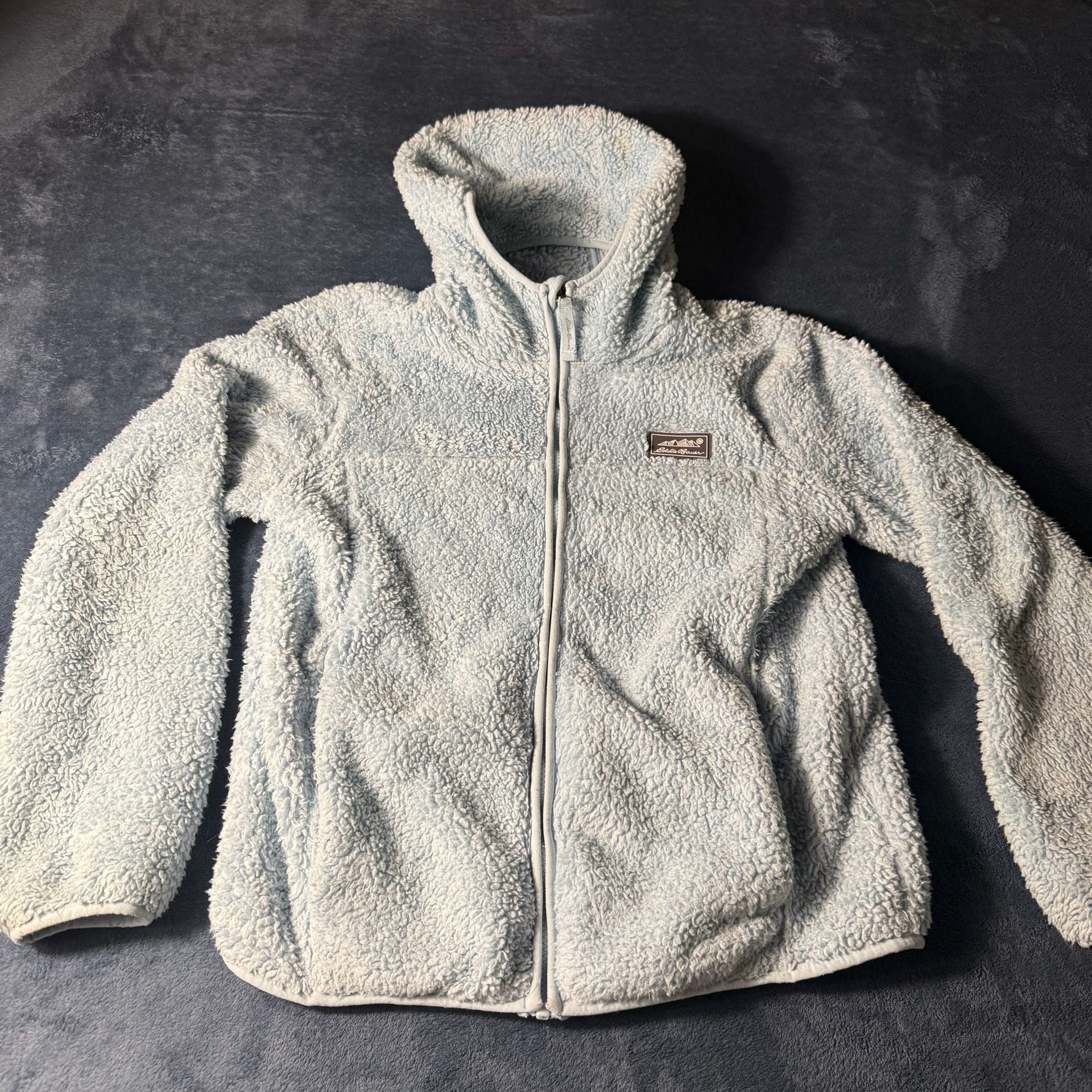 Eddie Bauer Sherpa Fleece Hoodie Size youth L (14) Light Blue Jacket 2