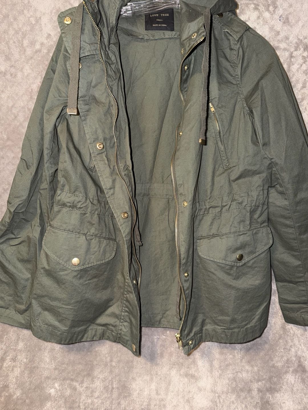 Love Tree Utility Anorak Jacket Size S Olive Green Hooded 7