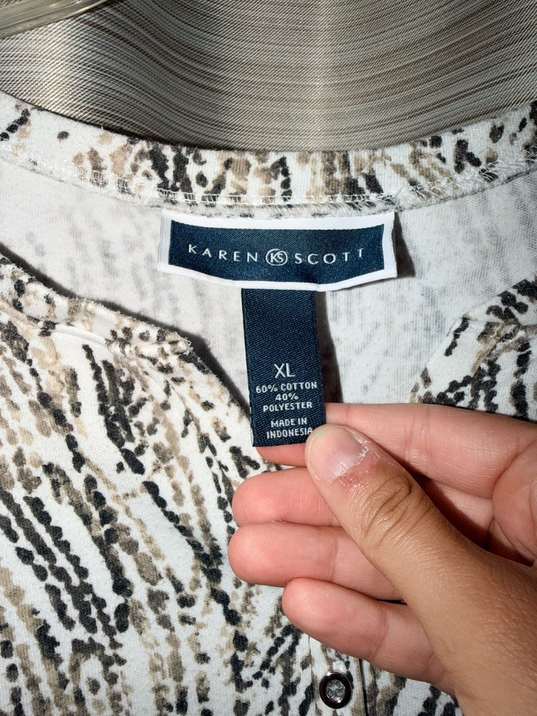 Karen Scott Printed Short Sleeve Henley Top Size XL 3