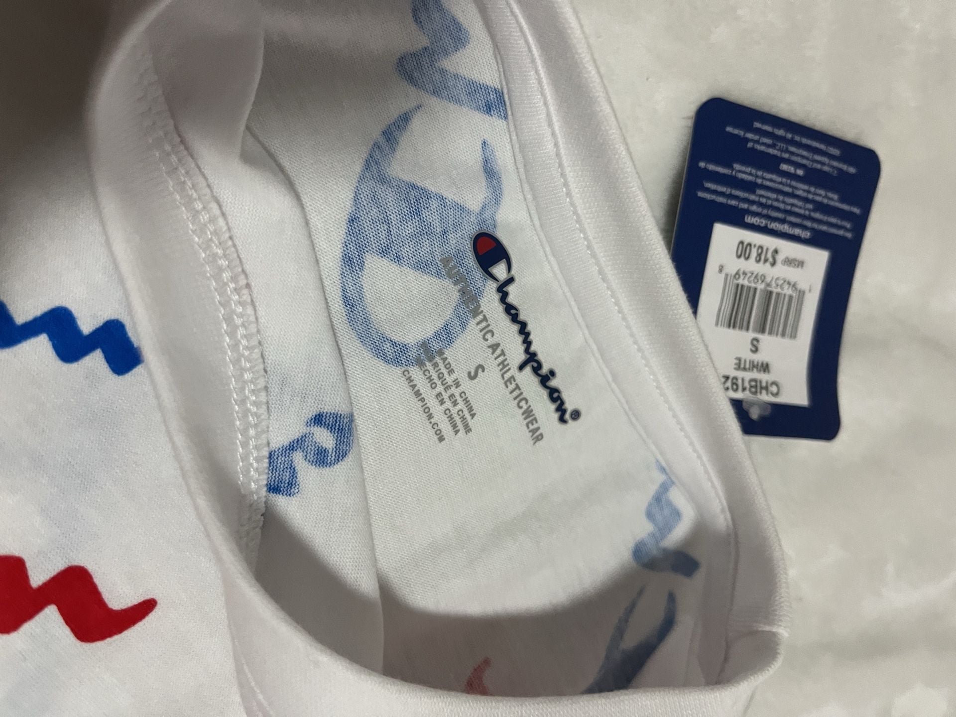 Champion All-Over Logo T-Shirt Size S White 4