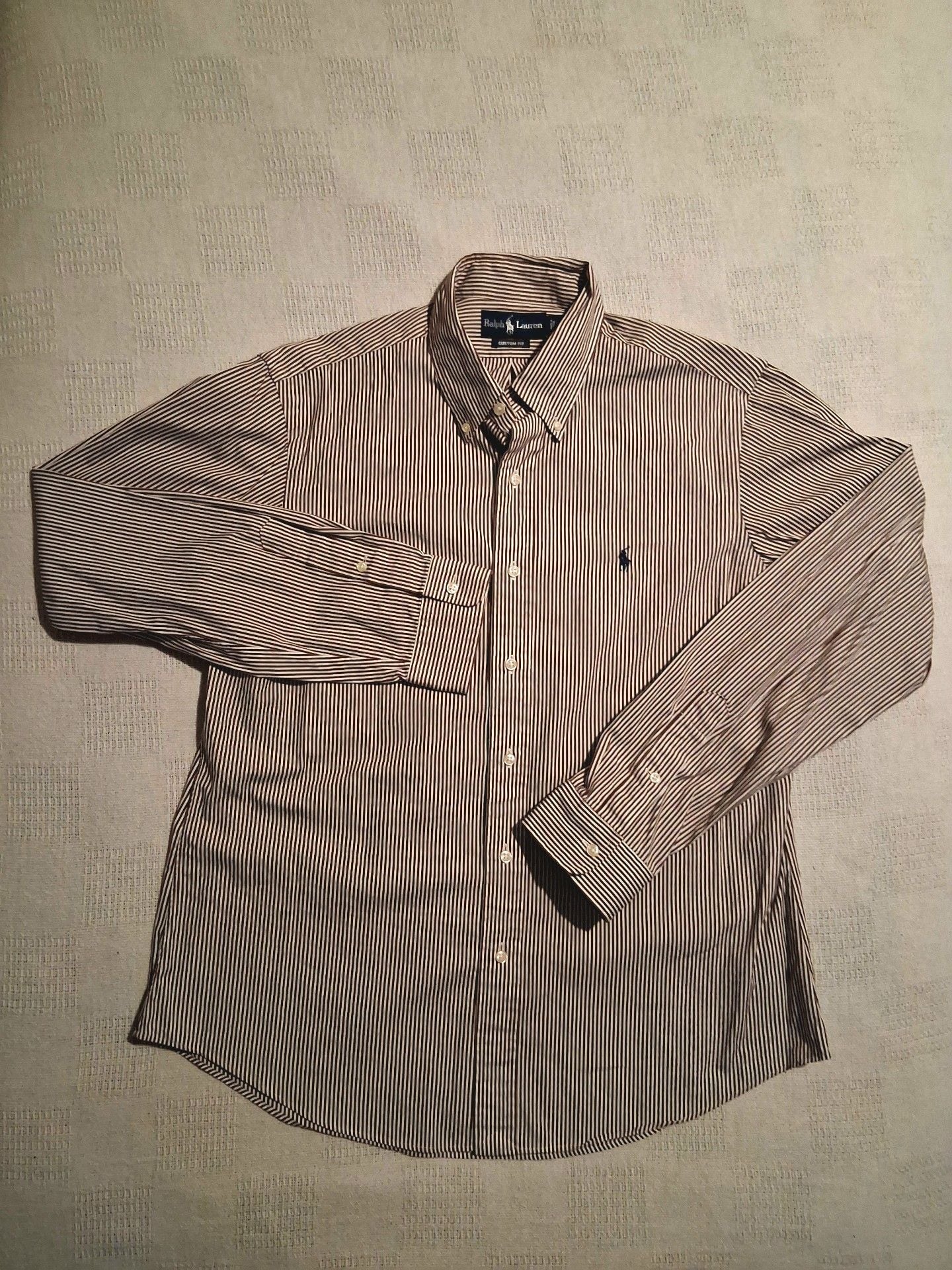 Ralph Lauren Button Down Shirt Custom Fit Brown Striped Long Sleeve size L 2