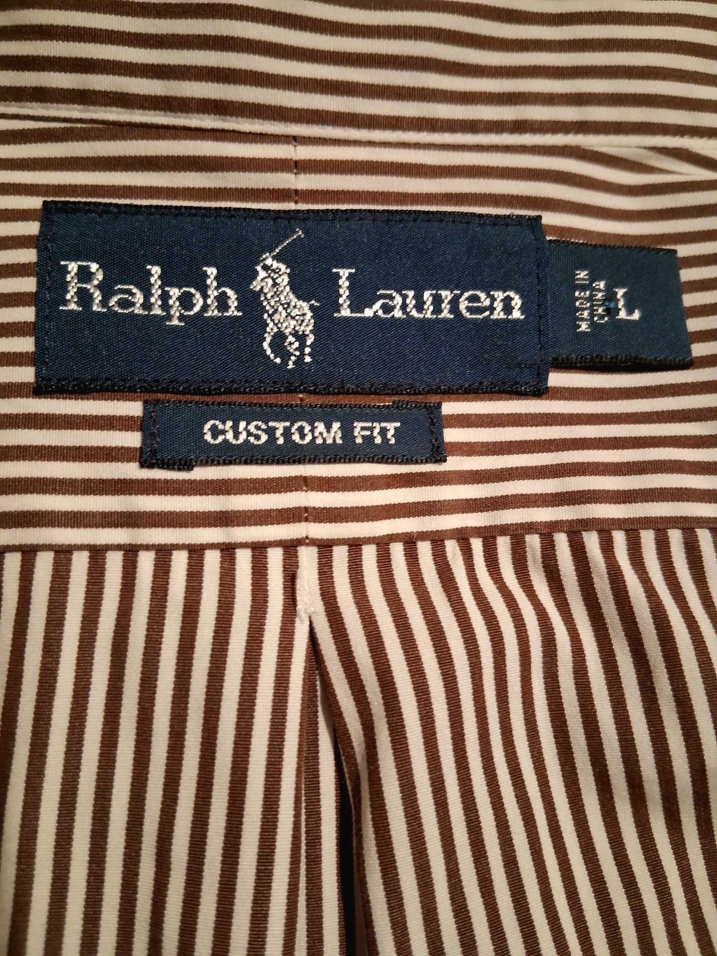 Ralph Lauren Button Down Shirt Custom Fit Brown Striped Long Sleeve size L 3