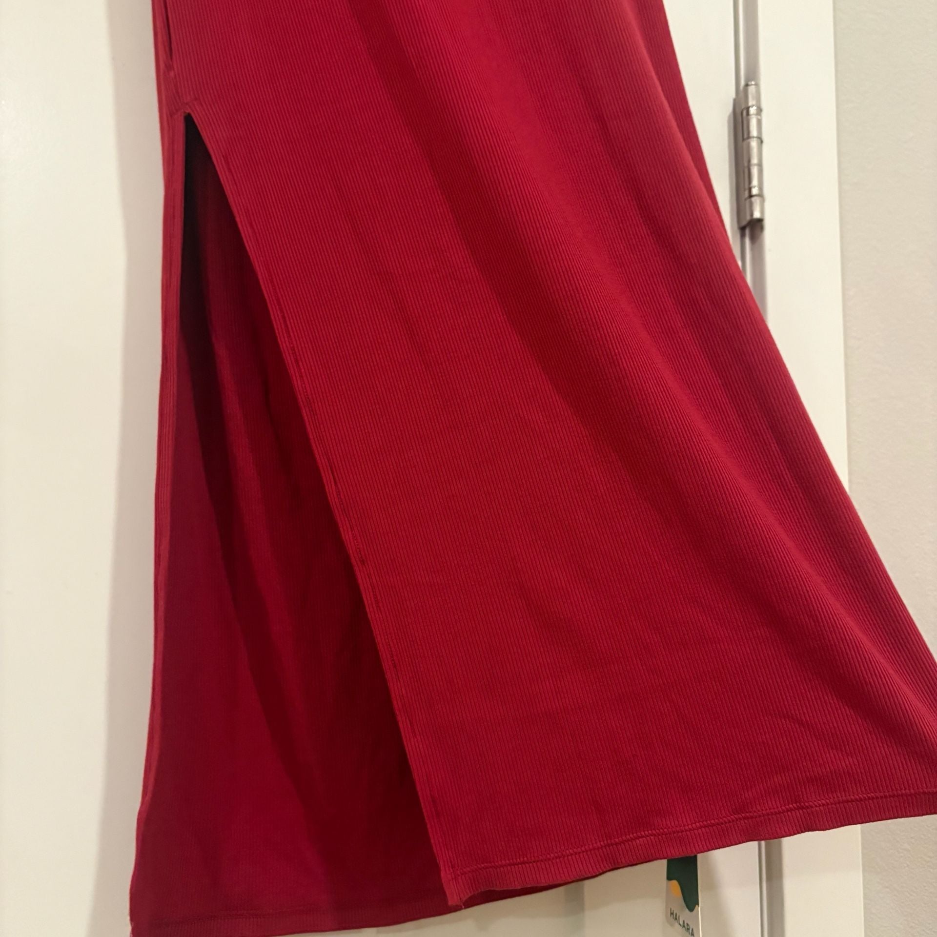HALARA Burgundy Ribbed Maxi Dress Medium Long Sleeve Back Cutout Bodycon NWT 10