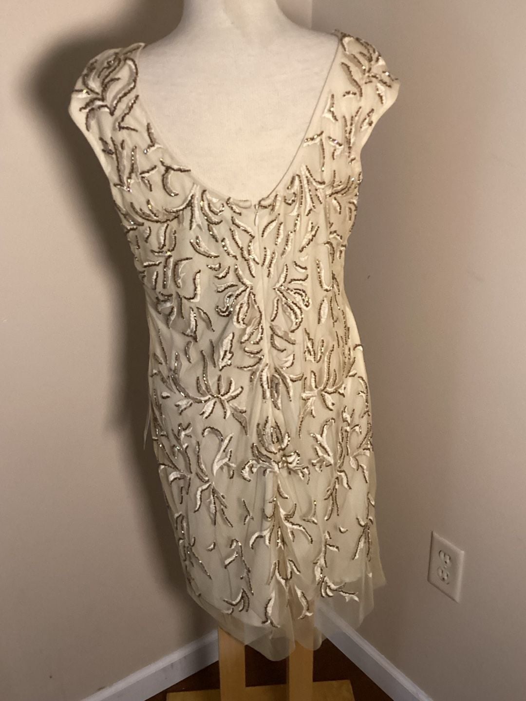 Pisarro Nights Beaded Dress Size 14 Champagne Cream Short Cocktail 2