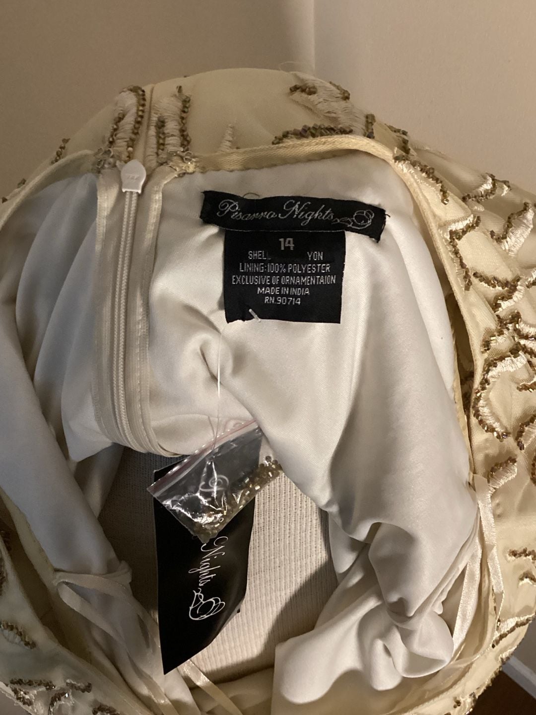 Pisarro Nights Beaded Dress Size 14 Champagne Cream Short Cocktail 4