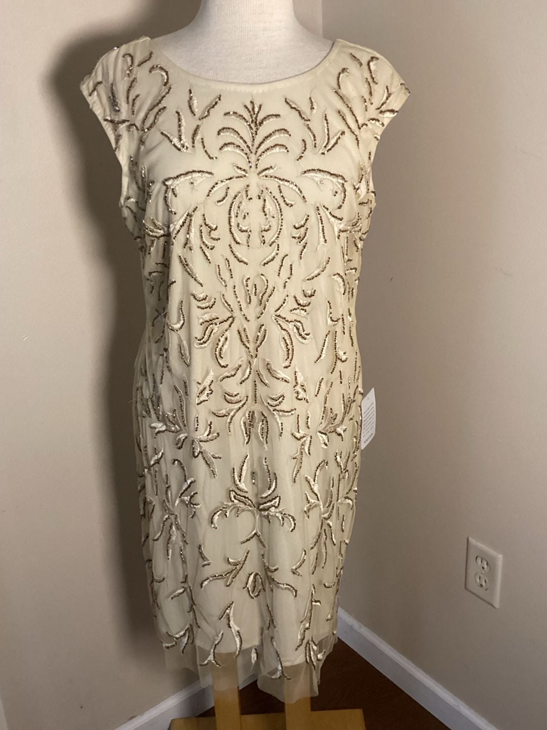 Pisarro Nights Beaded Dress Size 14 Champagne Cream Short Cocktail 5