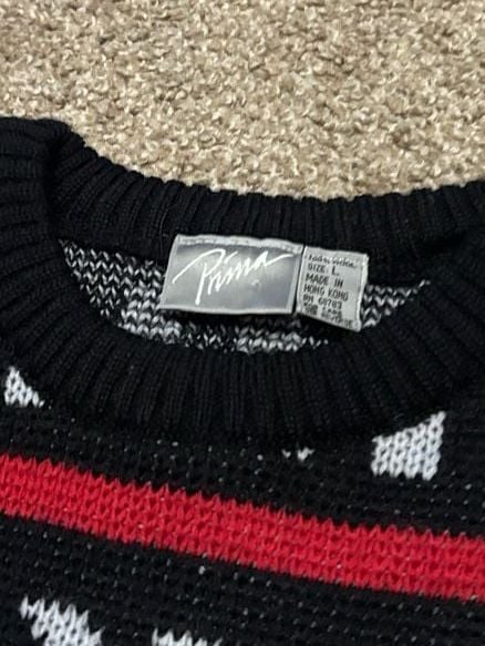 1990s Prima Sweater Size XL Black Red White Patterned Vintage 5
