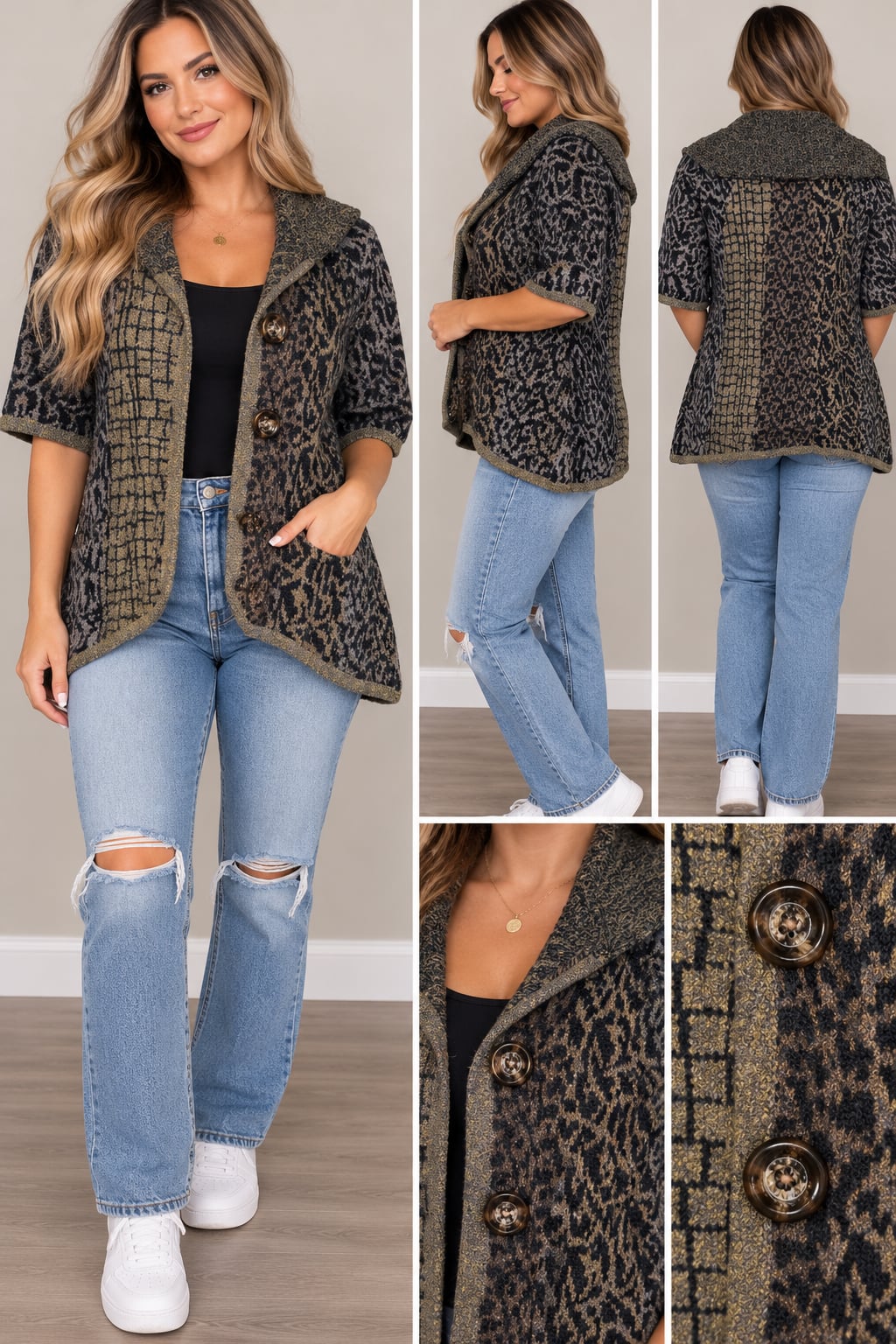 Christopher & Banks Animal Print Cardigan Sweater Size L 2