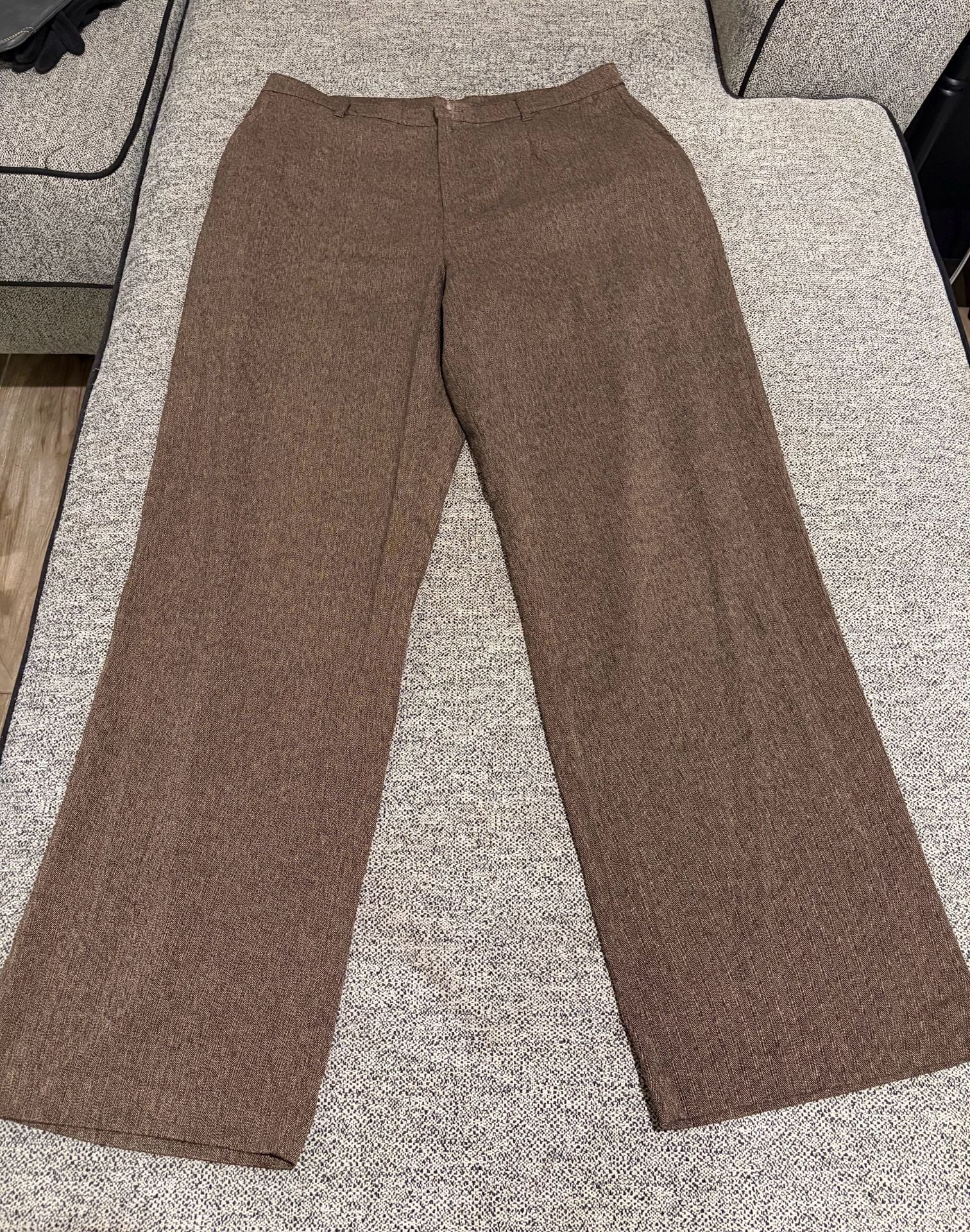 Van Heusen Women Stretch Pants Size 16 Brown Herringbone 2