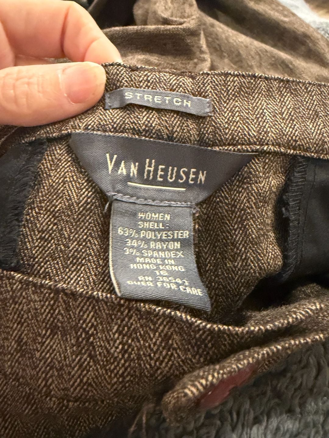 Van Heusen Women Stretch Pants Size 16 Brown Herringbone 4