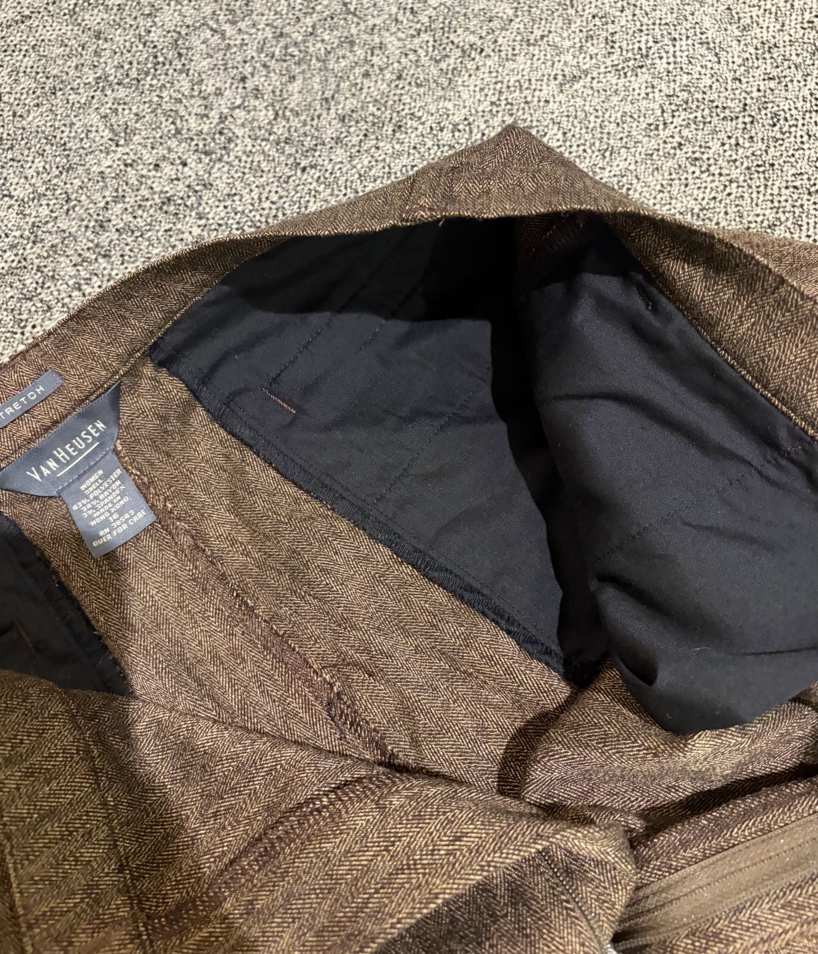 Van Heusen Women Stretch Pants Size 16 Brown Herringbone 5