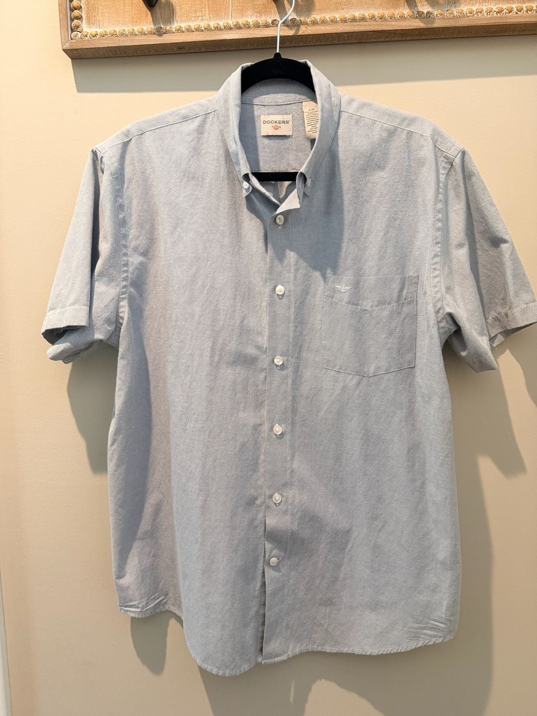 Dockers Short Sleeve Button-Down Shirt Size L Blue Cotton Blend 2