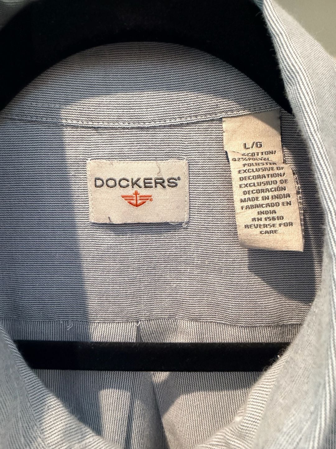 Dockers Short Sleeve Button-Down Shirt Size L Blue Cotton Blend 3