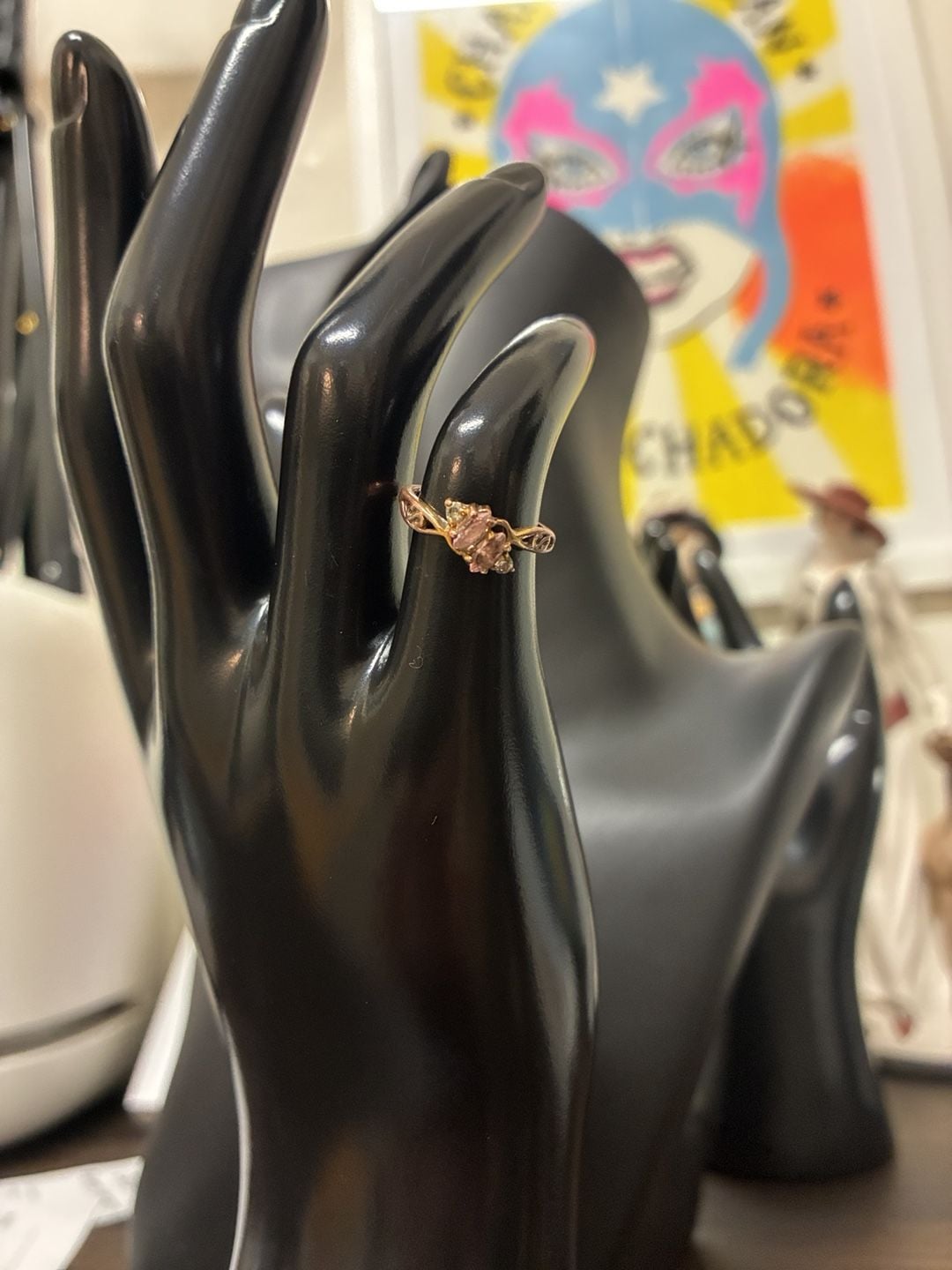Vintage 1980s RSC Marquise Pastel Stone Rose Gold Ring 2