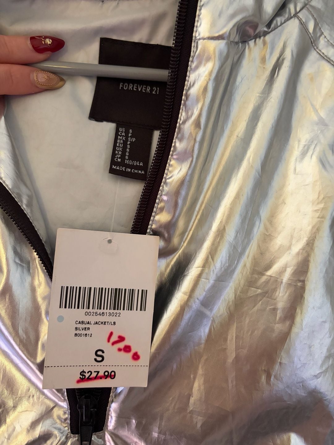 Forever 21 Metallic Silver Anorak Jacket Size S 4