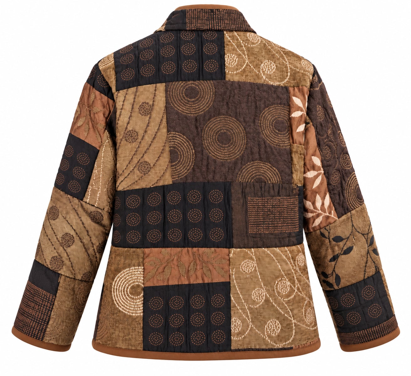 Coldwater Creek Quilted Patchwork Jacket Size PS Brown Zip Up 3