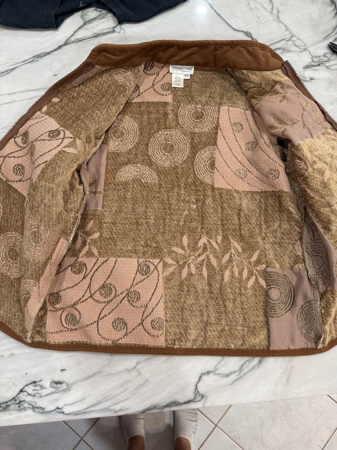 Coldwater Creek Quilted Patchwork Jacket Size PS Brown Zip Up 4