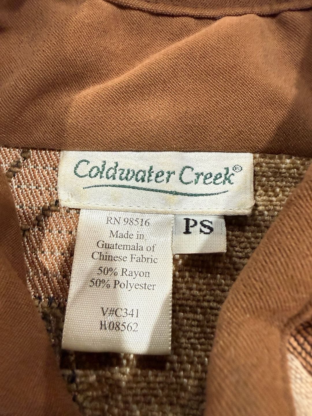 Coldwater Creek Quilted Patchwork Jacket Size PS Brown Zip Up 5