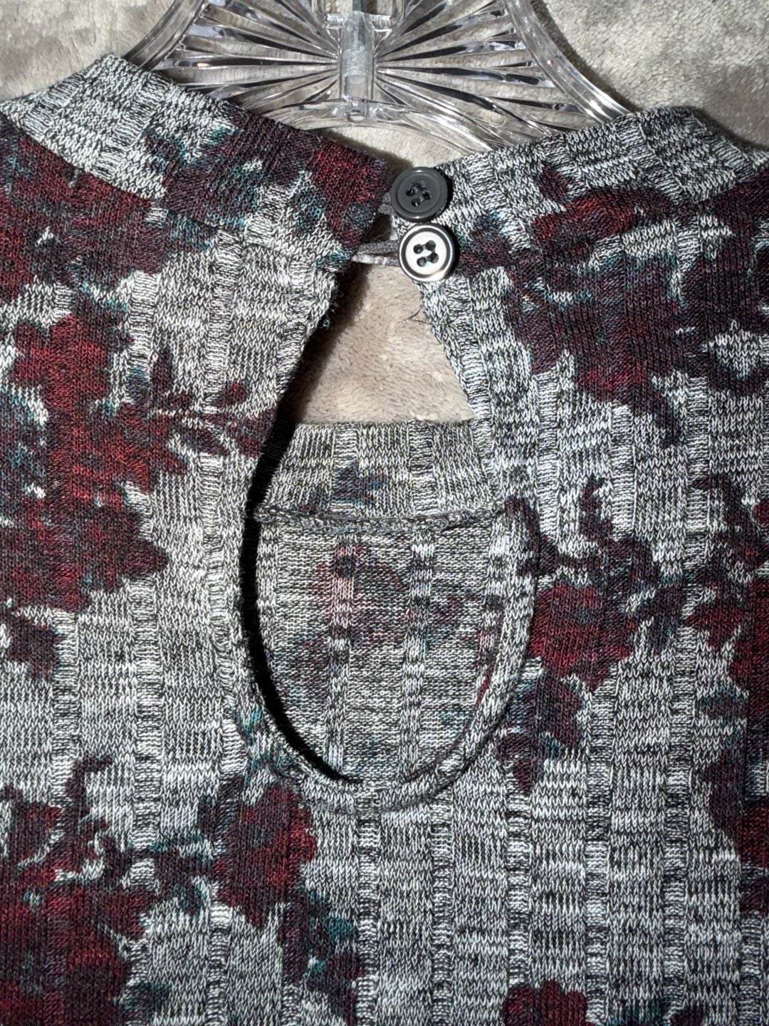 Love, Fire Floral Dress Size L Gray Burgundy Long Sleeve Bell Sleeve 11