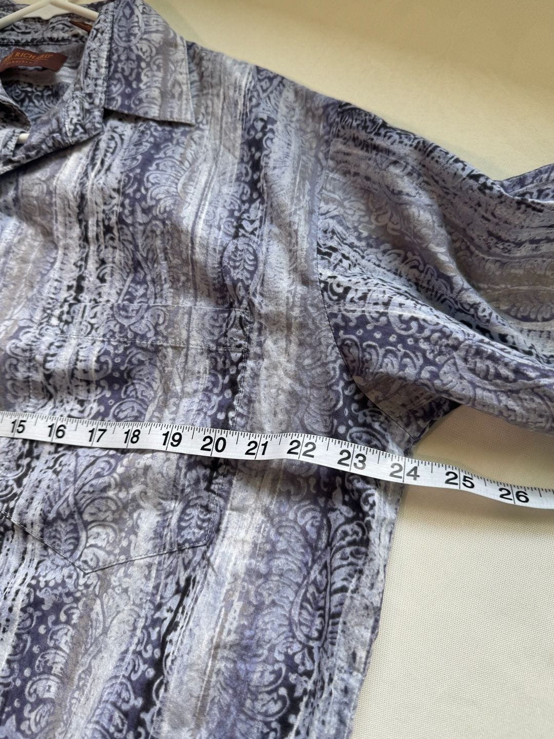 Paisley Print Hawaiian Aloha Shirt Gray Purple Coastal Resort Men's Size M 6