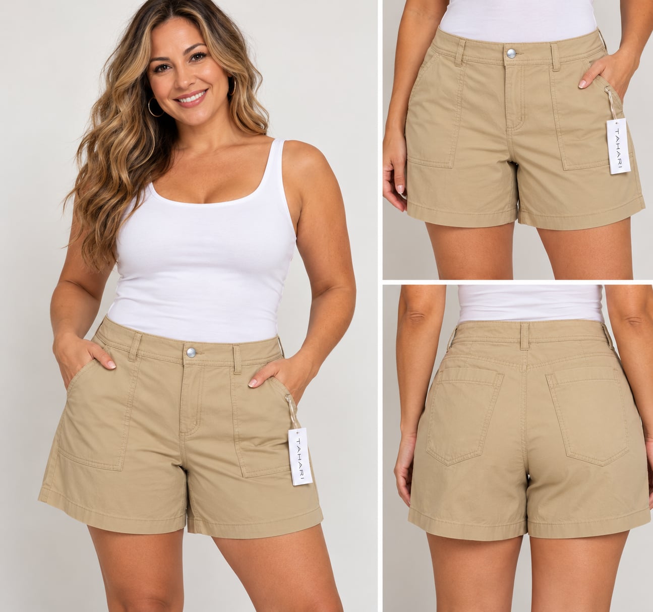 NWT Tahari Utility Shorts Khaki Size 12 2