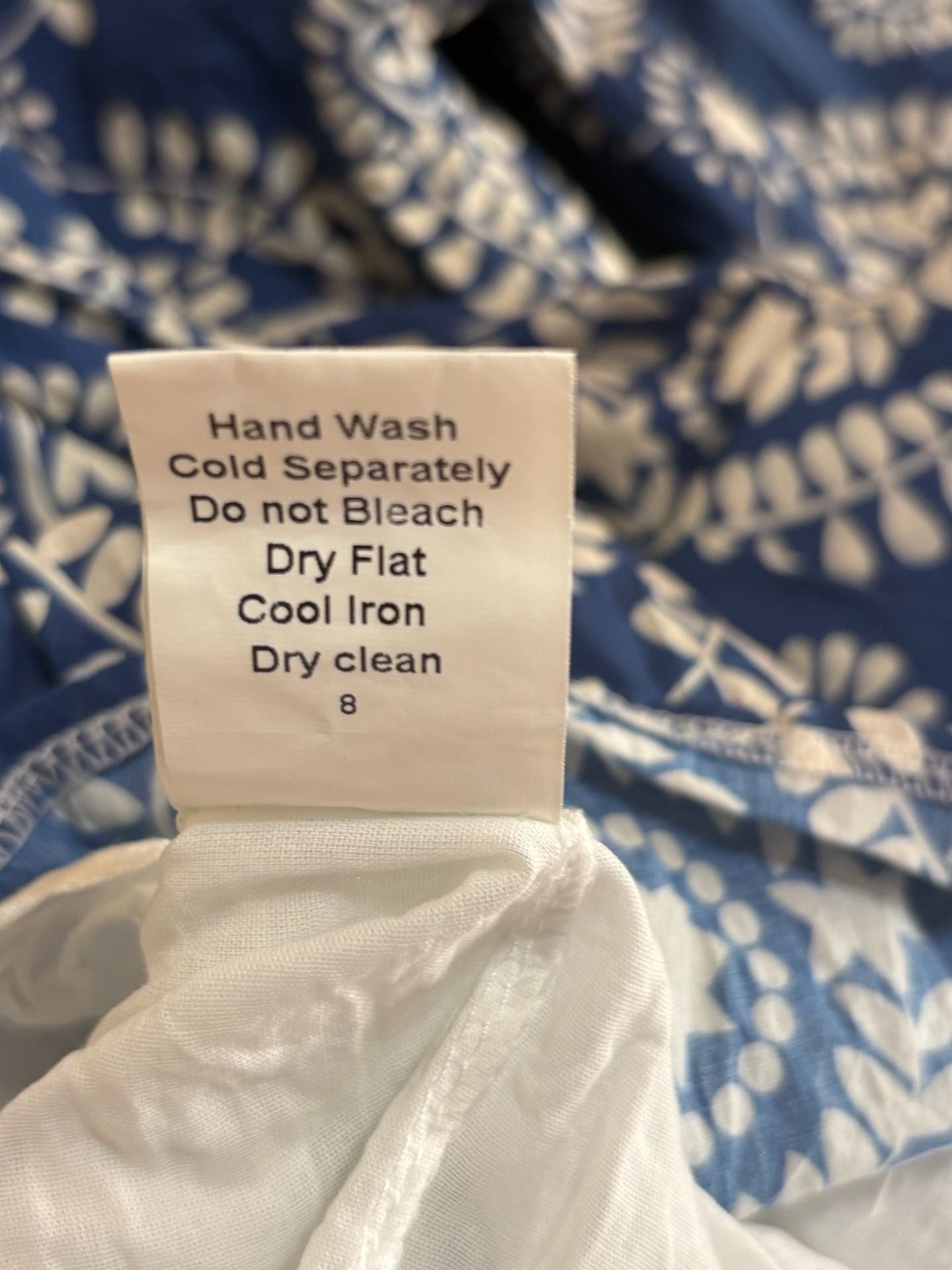 Saiph Dress Size M Blue White Printed Cotton Midi V-Neck Tiered 10