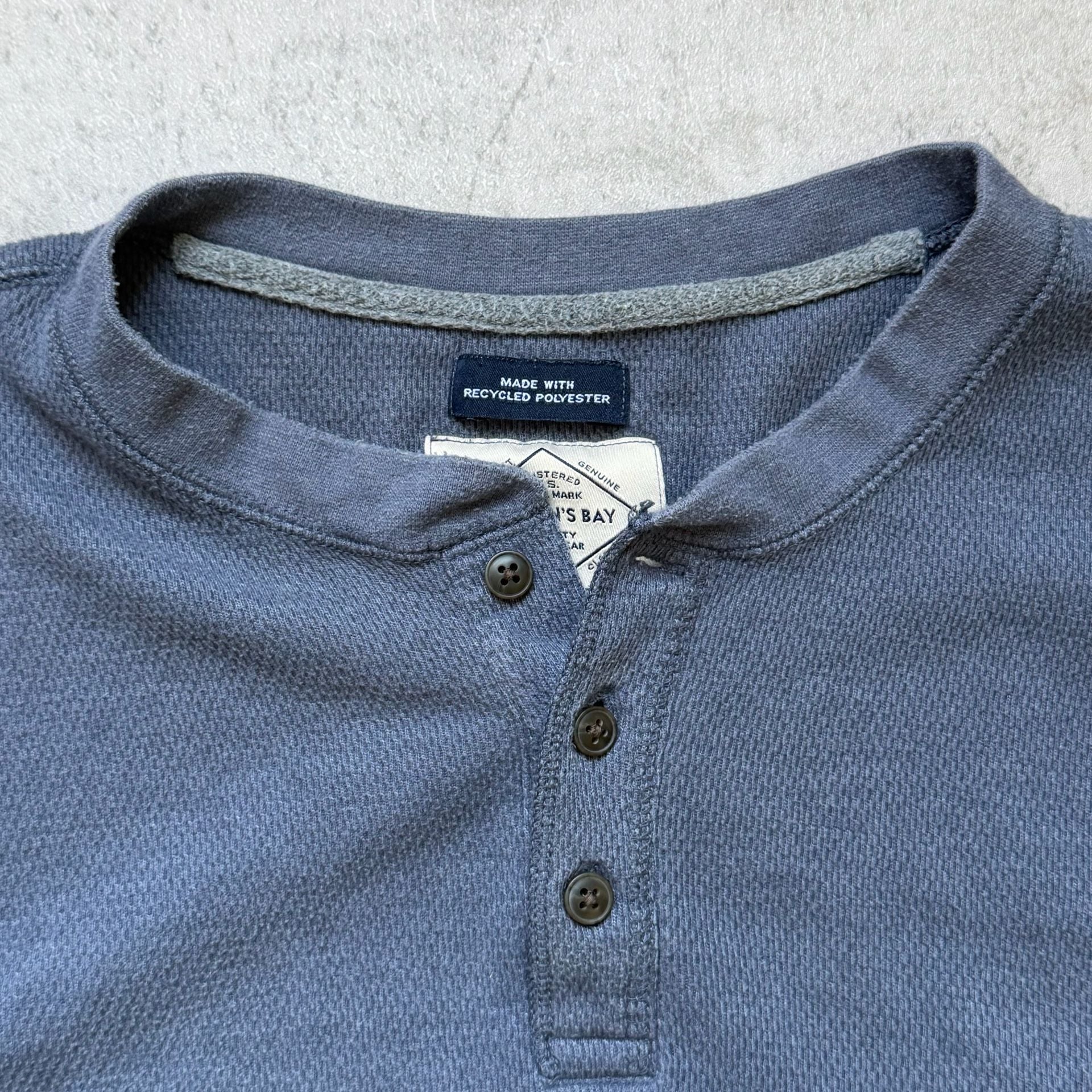 St. John's Bay Waffle Knit Henley Size XL Blue Long Sleeve Shirt 4