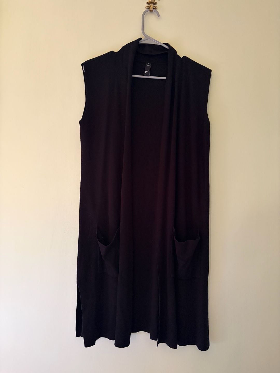 genx Long Vest Size S Black Open Front Sleeveless Cardigan 2