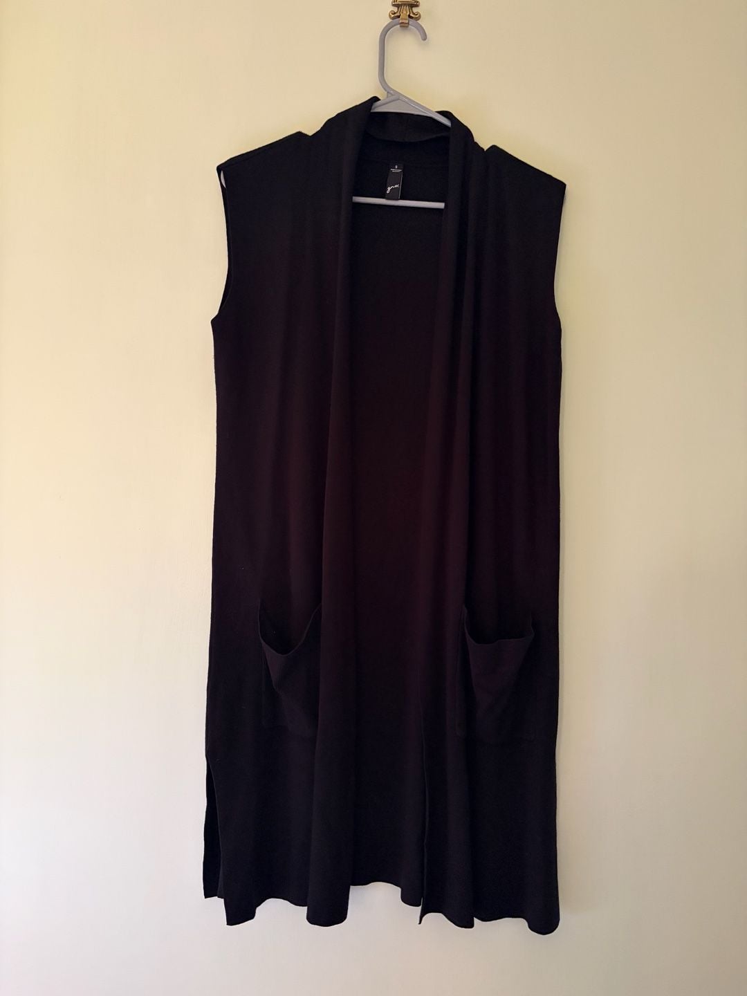 genx Long Vest Size S Black Open Front Sleeveless Cardigan 3