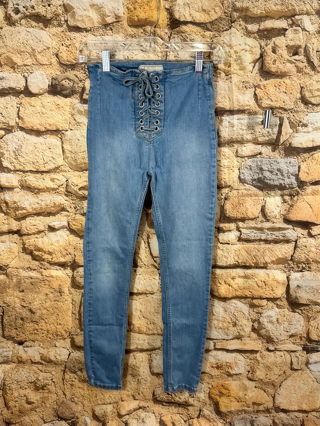 Free People Lace-Up Skinny Jeans Size W 25 Light Wash 7