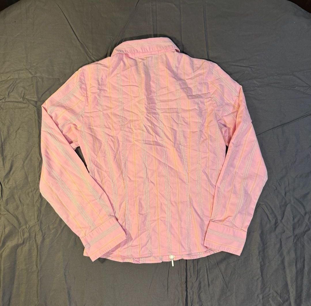 Cabi Full Zip Striped Shirt Size M Pink Long Sleeve Blouse 3