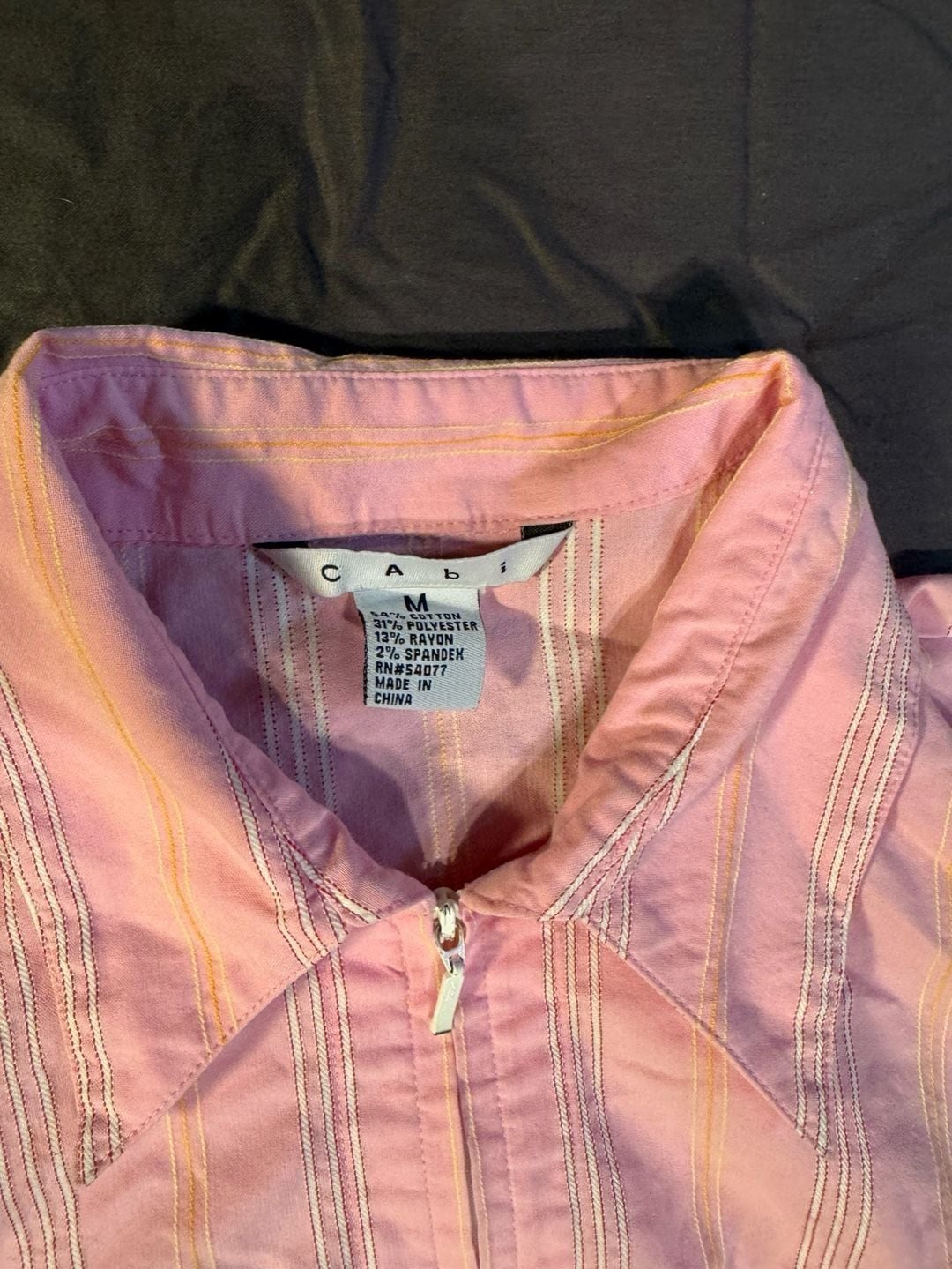 Cabi Full Zip Striped Shirt Size M Pink Long Sleeve Blouse 4