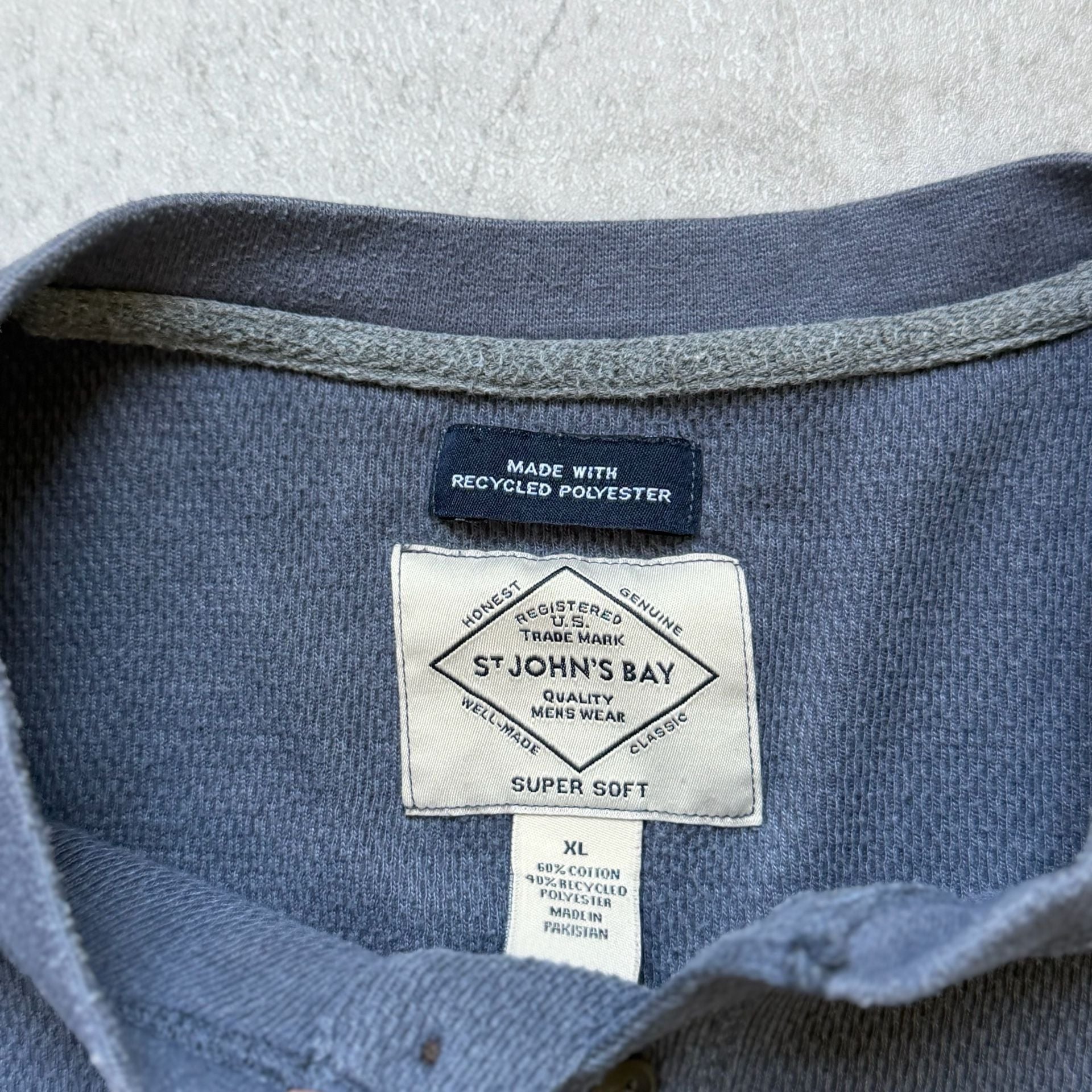 St. John's Bay Waffle Knit Henley Size XL Blue Long Sleeve Shirt 5